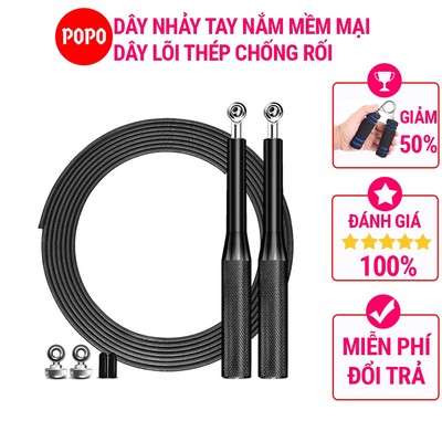 Dây nhảy giảm cân POPO TS15 lõi dây thép sợi bọc nhựa PVC, tay nắm hợp kim thép nhôm nhỏ gọn