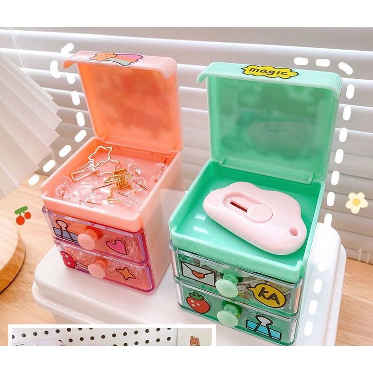 Hộp Đựng Trang Sức Mini Cute Dễ Thương Ngăn Kéo 2 Tầng 374