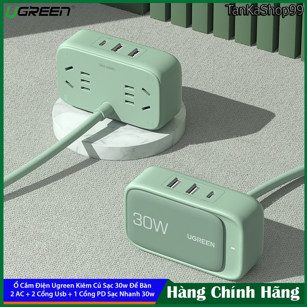 Ổ cắm Ugreen 30W Life CD280 kiêm sạc điện thoại 1 cổng Type C PD 30w , 2 cổng usb Sạc nhanh điện tho