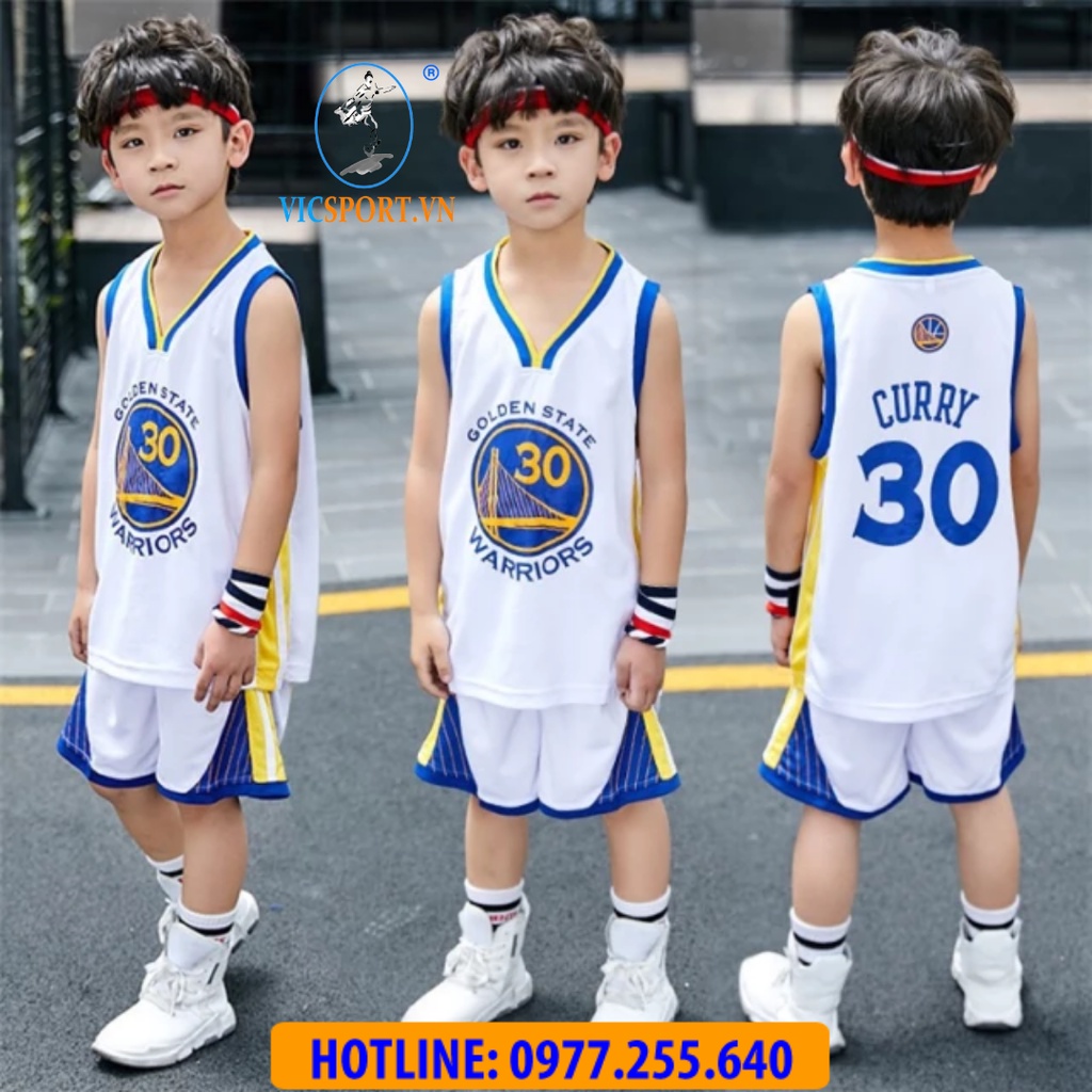 Bộ Quần Áo Bóng Rổ Trẻ Em WARRIORS Màu Trắng - Vicsportvn