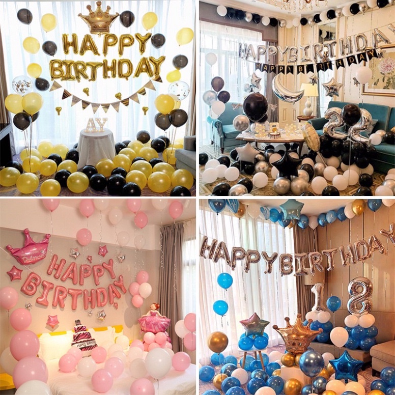 (freeship)  Set Trang Trí Sinh Nhật HAPPY BIRTHDAY Kèm 50 Bóng Nhũ (Chat Với Shop Để Chọn Màu)