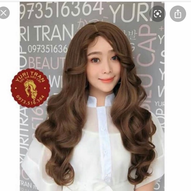 Tóc giả 2 mái hất xoăn sóng lửng cao cấp- tặng lưới chùm tóc