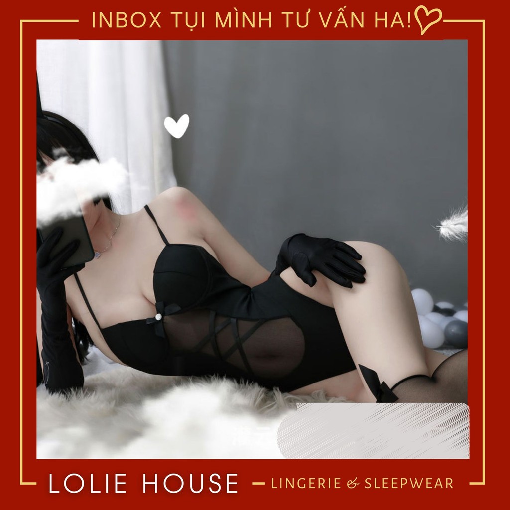 Cosplay thỏ sexy dáng bodysuit ren lưới đen - Bộ đồ cosplay thỏ có bờm tai thỏ mút ngực liền thân LOLIE HOUSE - CP38 | BigBuy360 - bigbuy360.vn