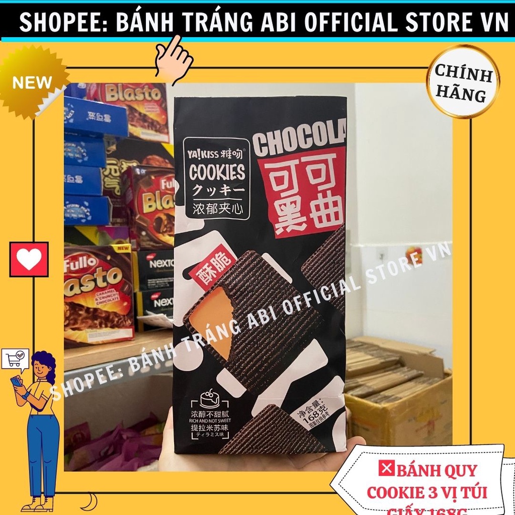 BÁNH QUY COOKIE 3 VỊ Yakiss vị kem vani-taramisu-chanh văn phòng ăn vặt trà chiều túi giấy 168g