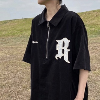 Áo Thun Polo Tay Ngắn Dáng Rộng Có Khóa Kéo Thêu Chữ Thời Trang Cho Nam bigsize bông unisex áo polo