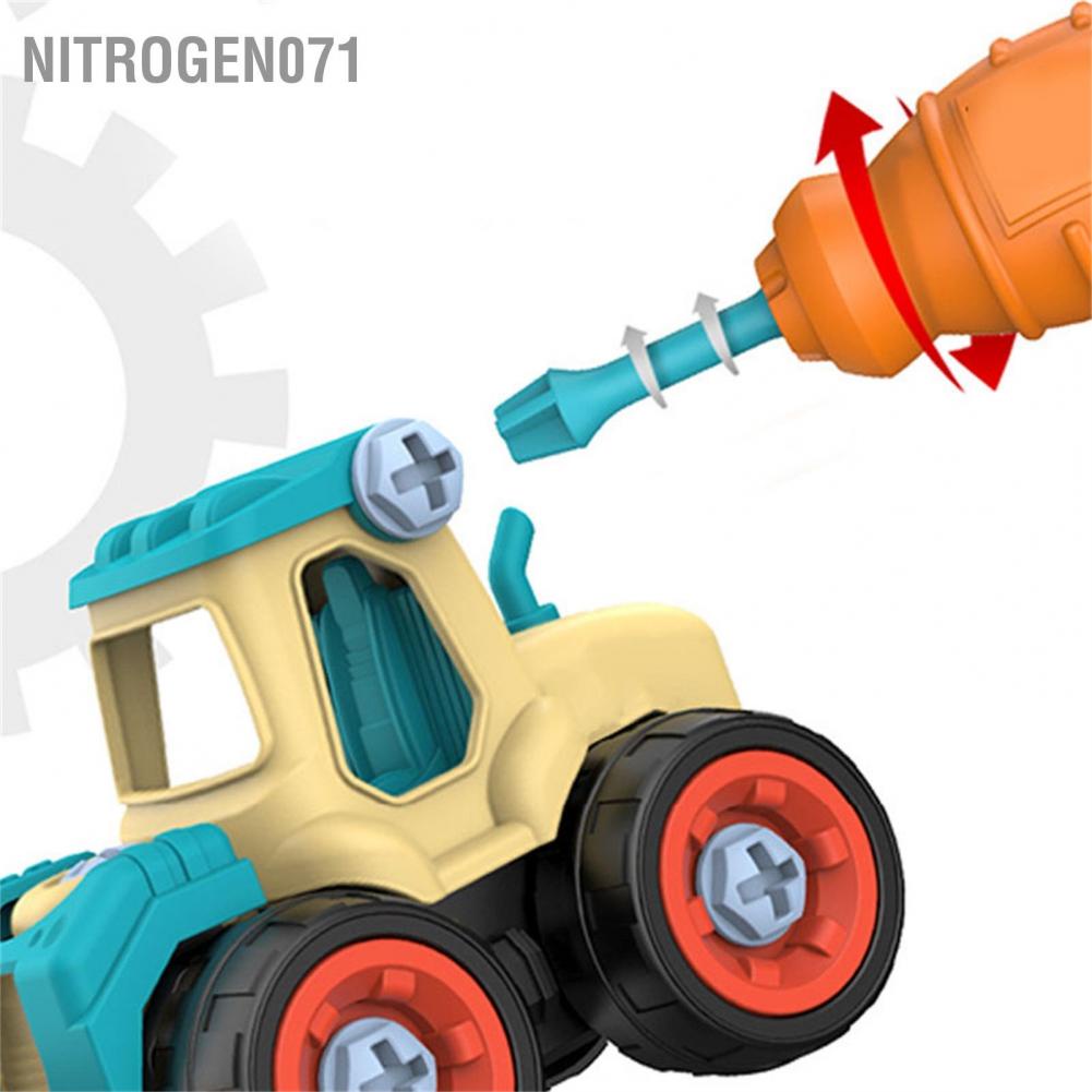 Nitrogen071 Xe xây dựng dành cho trẻ mới biết đi Mô phỏng bộ đồ chơi bao gồm 4 câu đố Bộ đồ chơi có thể tháo rời cho trẻ em với tuốc nơ vít