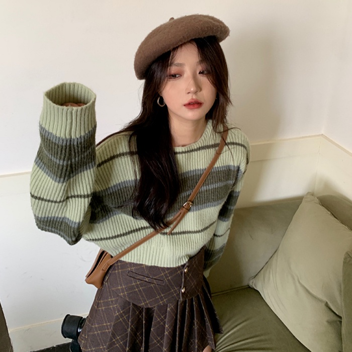 Áo len ZHELIHANGFEI dáng rộng tay dài họa tiết sọc dễ phối đồ thời trang