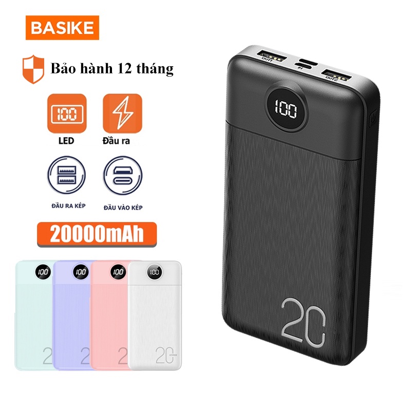 Sạc dự phòng 20000mAh Basike 2 đầu ra USB - Bảo hành 12 tháng