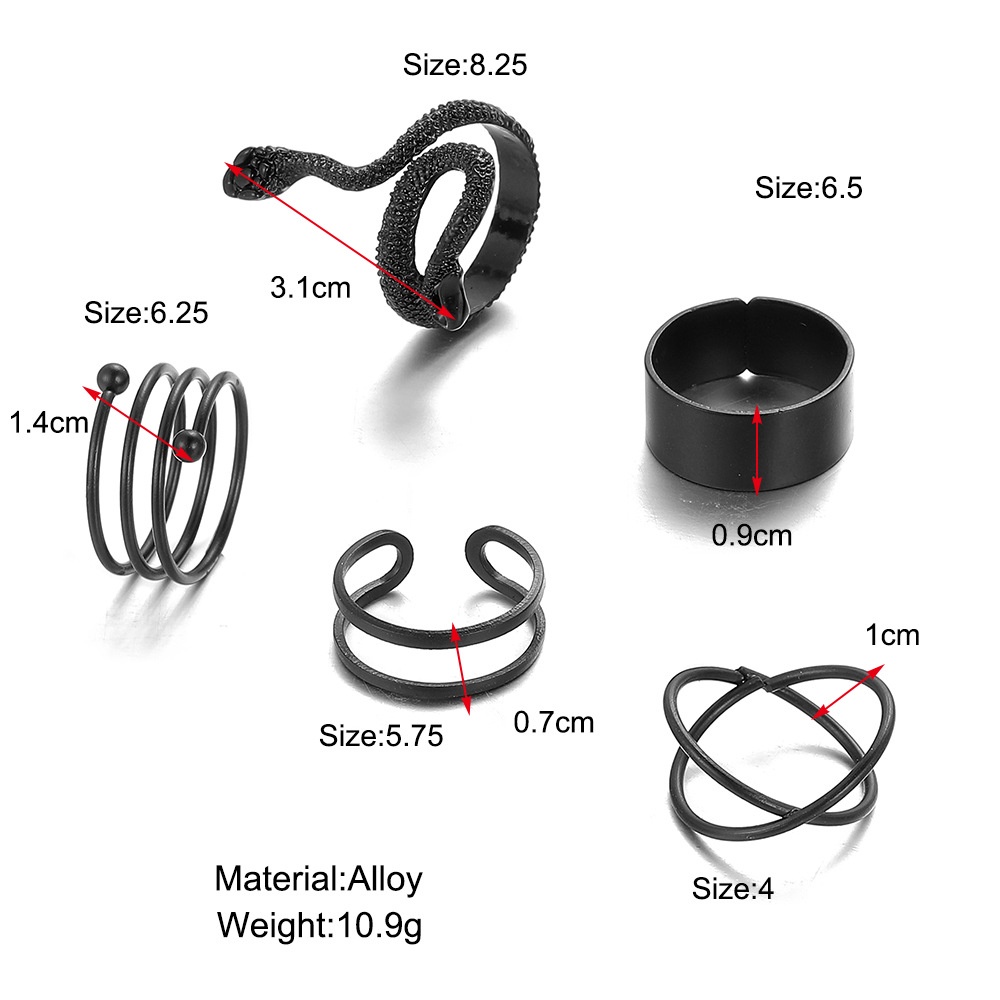 Set 5 Nhẫn Hình Rắn Đen Độc Đáo