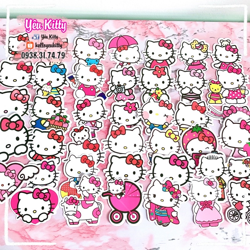 Bộ 40 sticker decal Hello Kitty