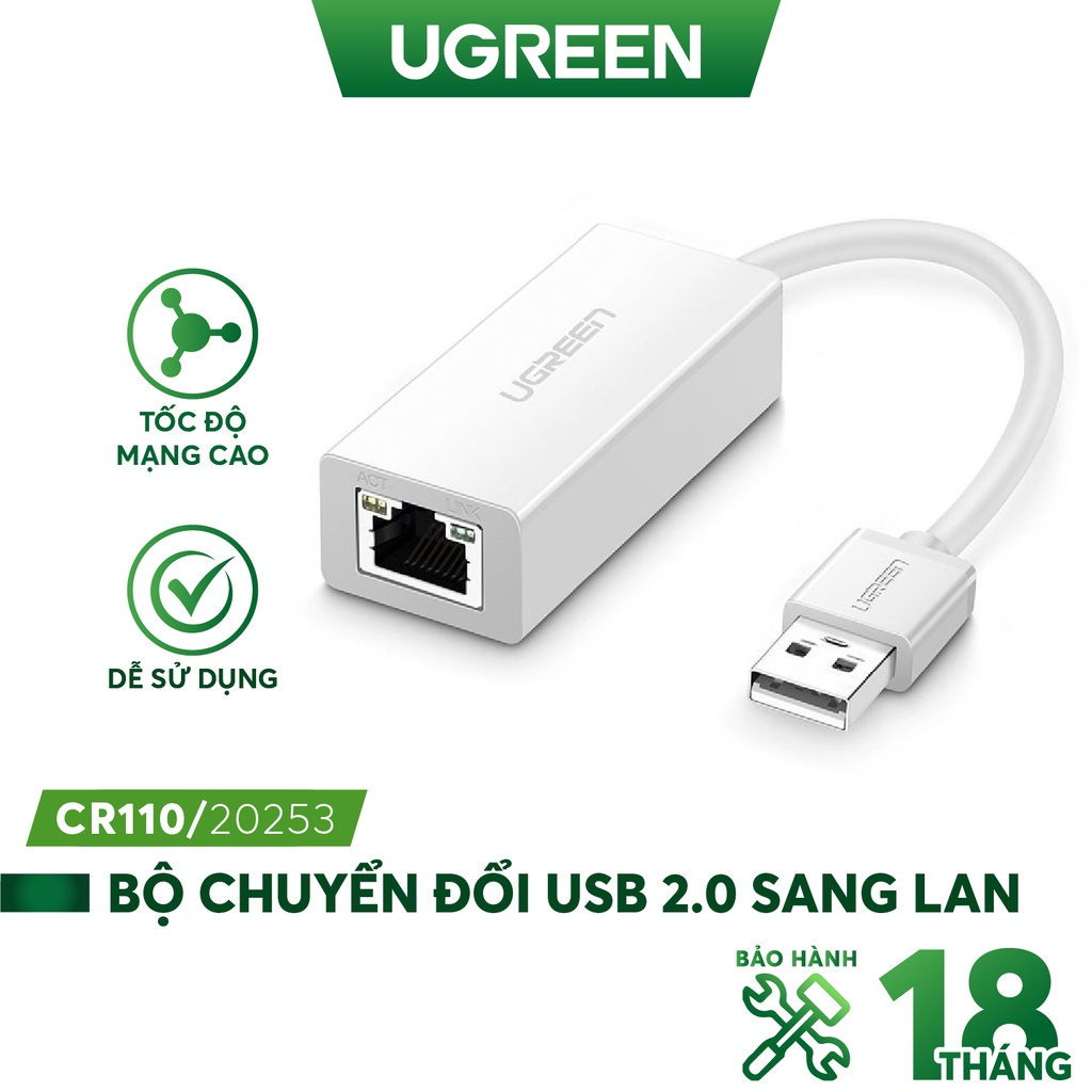 Dây USB 2.0 sang 10/100mbps Lan chip AXIS88772 UGREEN CR110