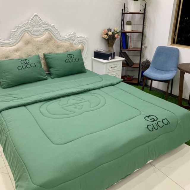 Bộ chăn ga gối Đũi 5 món (ga chun chăn trần bông y ảnh)