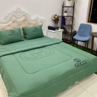 Bộ chăn ga gối Đũi 5 món (ga chun chăn trần bông y ảnh)