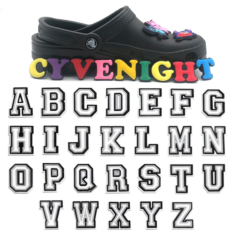 Phổ biến Giá rẻ Chữ cái tiếng Anh Dòng Graffiti PVC Lỗ Giày Giày Hoa PVC Giày Bùa yêu Khóa trang trí