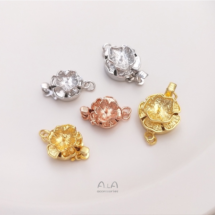 Phụ Kiện Khóa Cài Vòng Cổ Mạ Vàng 18K Đính Ngọc Trai Hình Bông Hoa Tự Làm