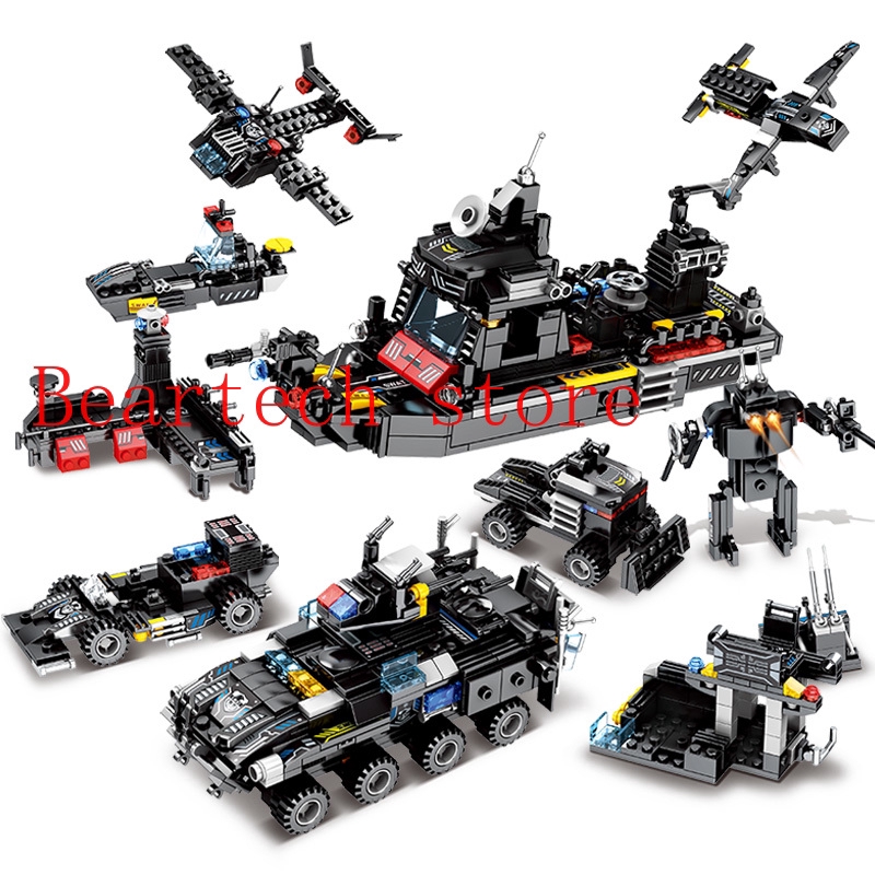 Lego compatible 8in3 City Police SWAT Truck Building Blocks Sets Ship Helicopter Technic Bricks Toys for Children
