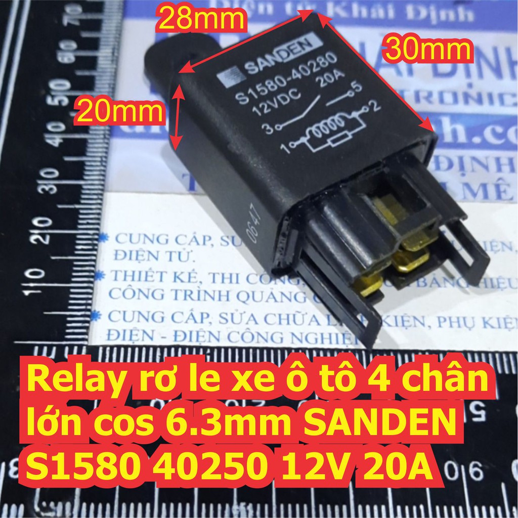 Relay rơ le xe ô tô 4 chân lớn cos 6.3mm SANDEN S1580 40250 12V 20A và đế kde7206