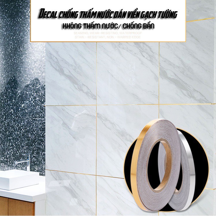Cuộn chỉ dán viền gạch tường dài 50m,trang trí vách tường, nội thất gạch ốp lát