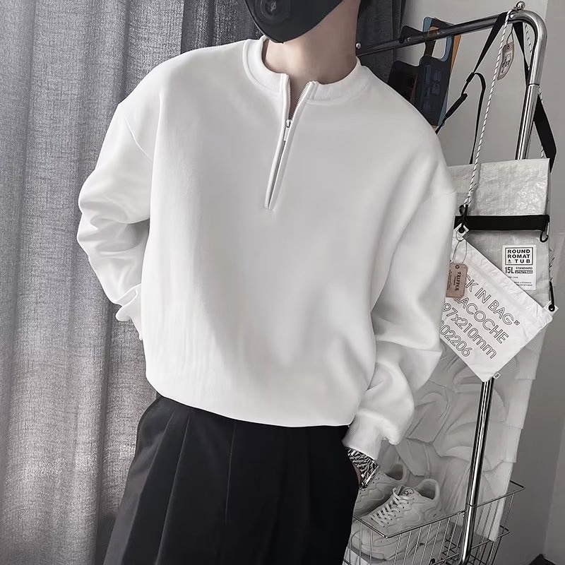 Áo polo Tay Dài Dáng Rộng Có Khóa Kéo Đơn Giản Thời Trang Xuân Thu Phong Cách Hàn Quốc Cho Nam