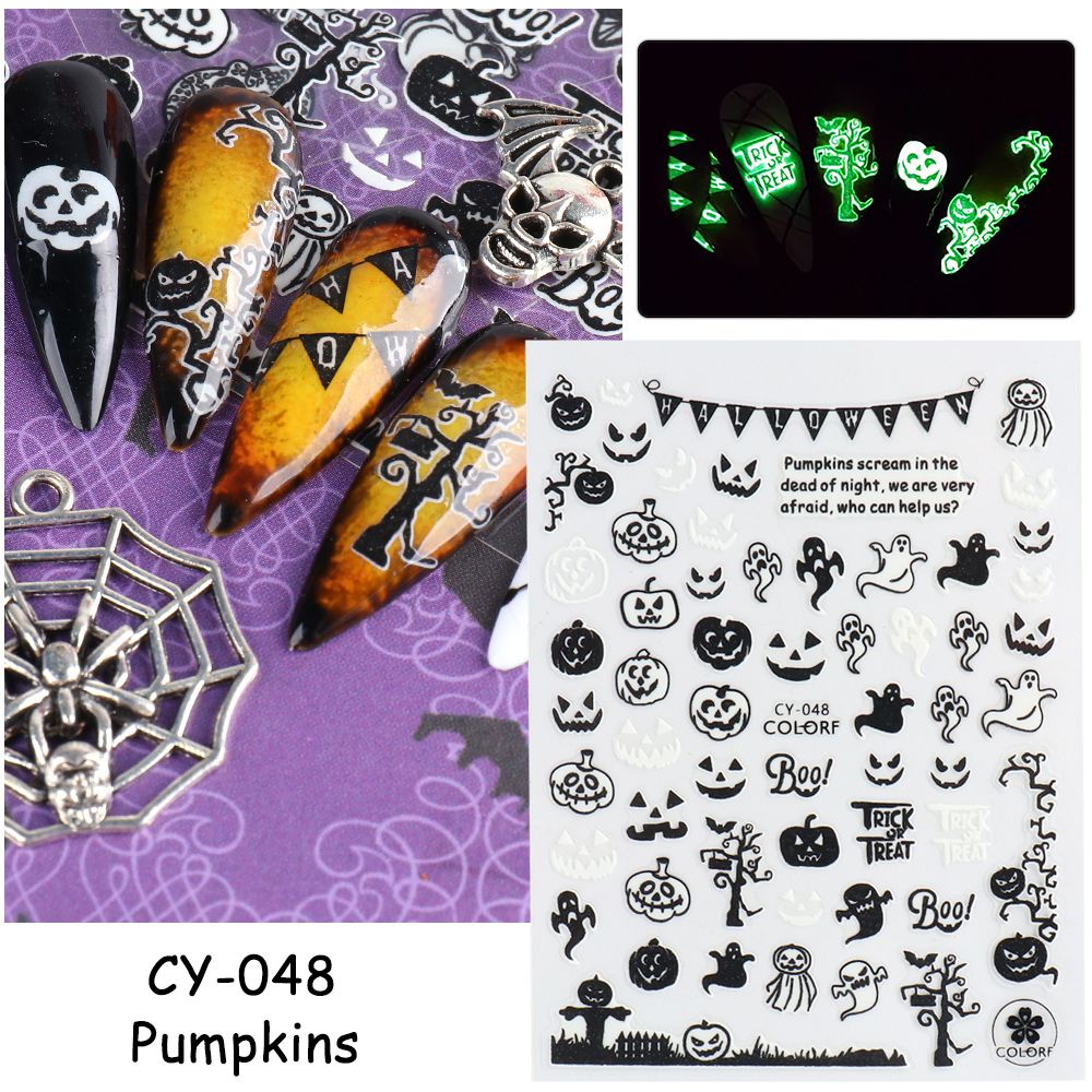 Miếng Dán Trang Trí Móng Tay Họa Tiết Halloween 3D Dạ Quang Độc Đáo Diy