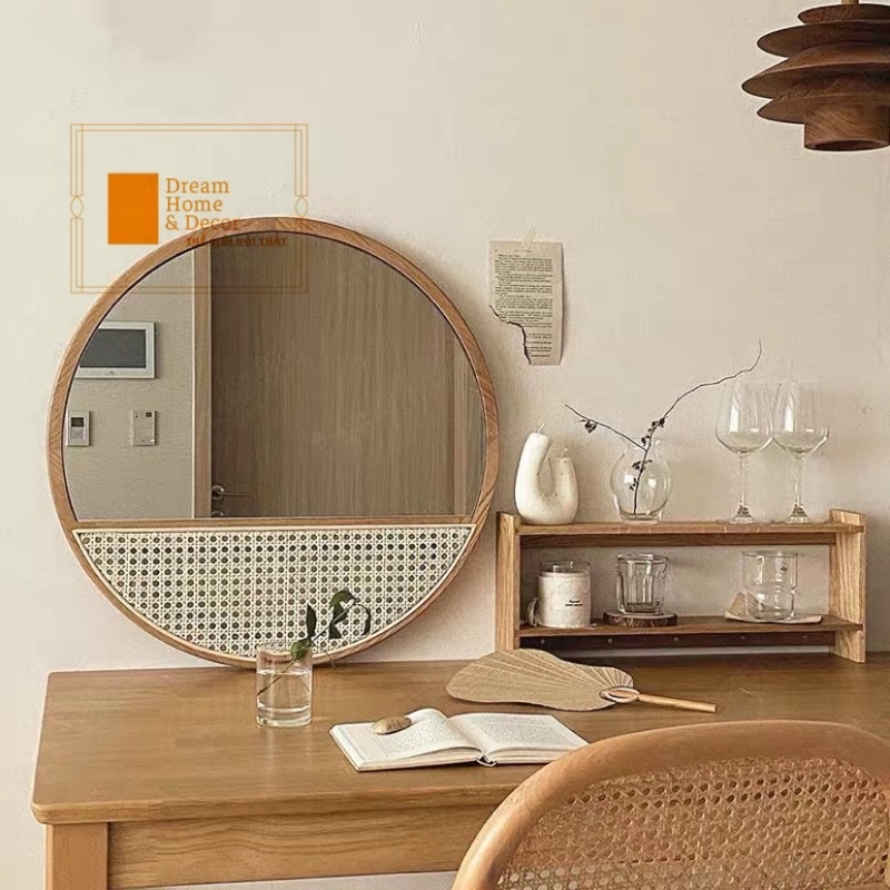 Gương decor mây viền gỗ , treo tường ,vintage