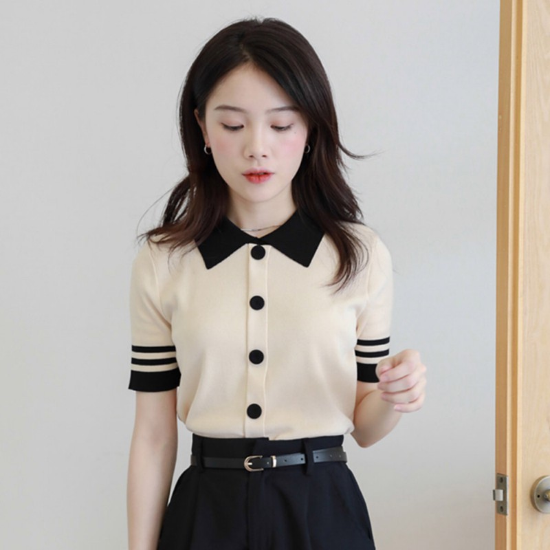 Áo thun nữ polo phong cách Nhật Bản đơn giản