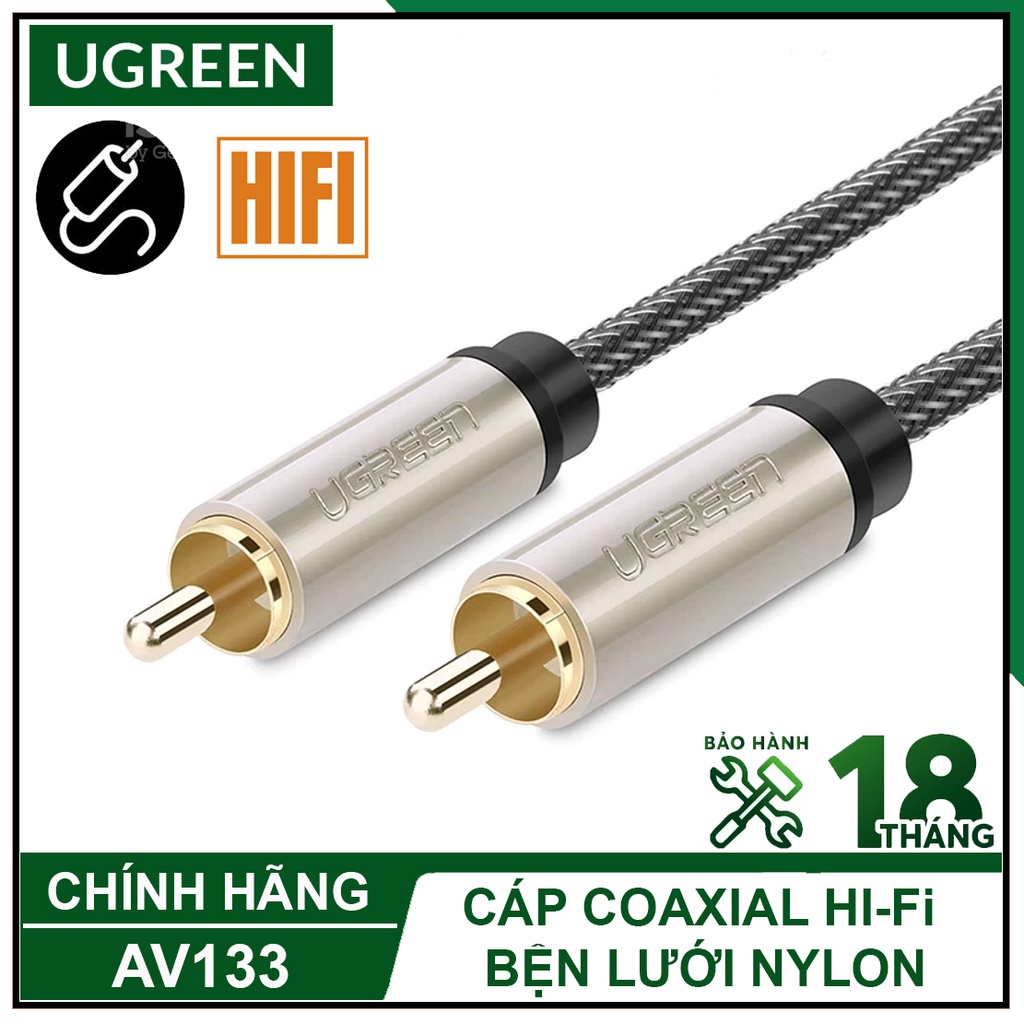 Cáp Coaxial HI-Fi Bện Lưới Nylon Cao Cấp, UGREEN AV133 Chính Hãng