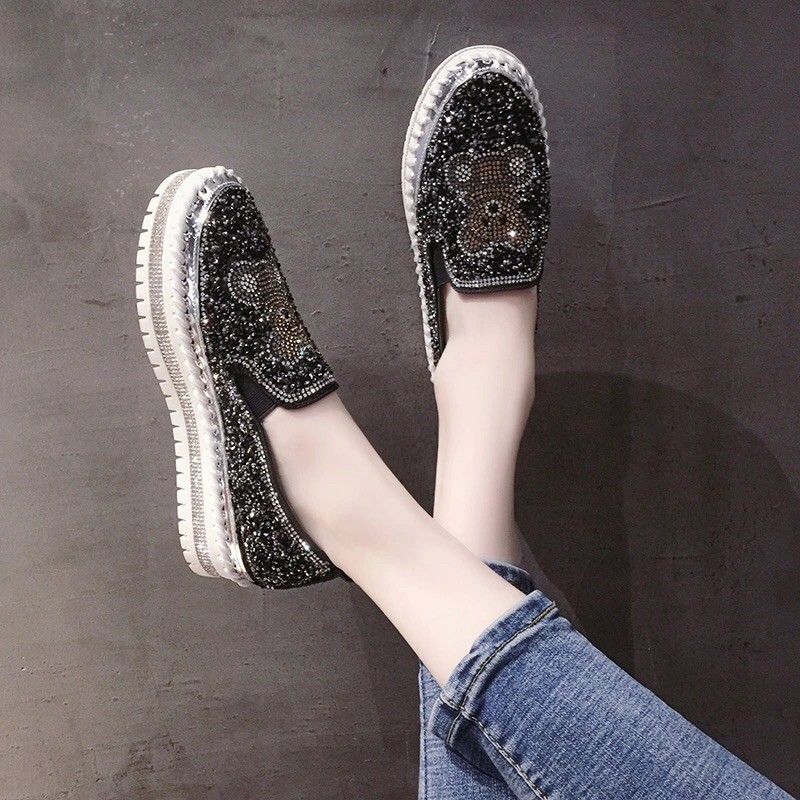 Giày bata slip on ulzzang đính đá lấp lánh