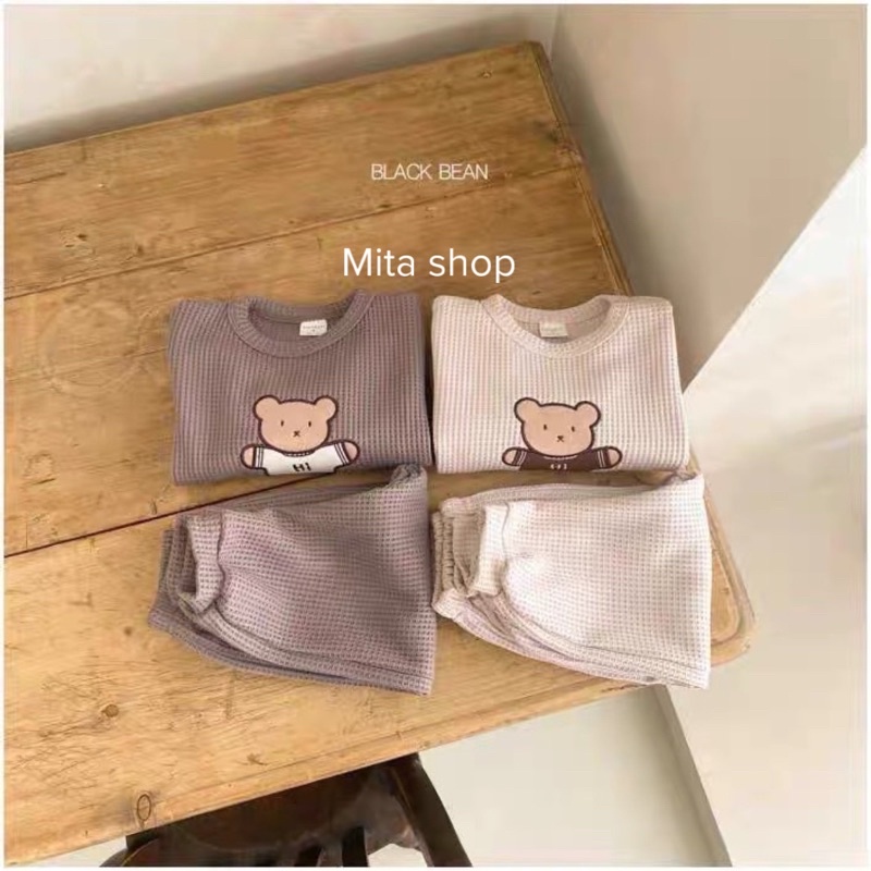 Bộ dài tay cho bé thêu hình gấu xịn sò - quần áo thu đông trẻ em - Đồ bé trai bé gái thiết kế 8kg -20kg