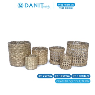 Giỏ cói tự nhiên hình trụ vintage| Giỏ cắm hoa | giỏ đựng mỹ phẩm, decor chụp ảnh Danit Pottery