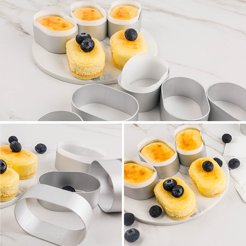 Set 10 khuôn/ 100 giấy lót làm bánh nướng phô mai HOUSEEKER hình oval bằng thép không gỉ tiện lợi
