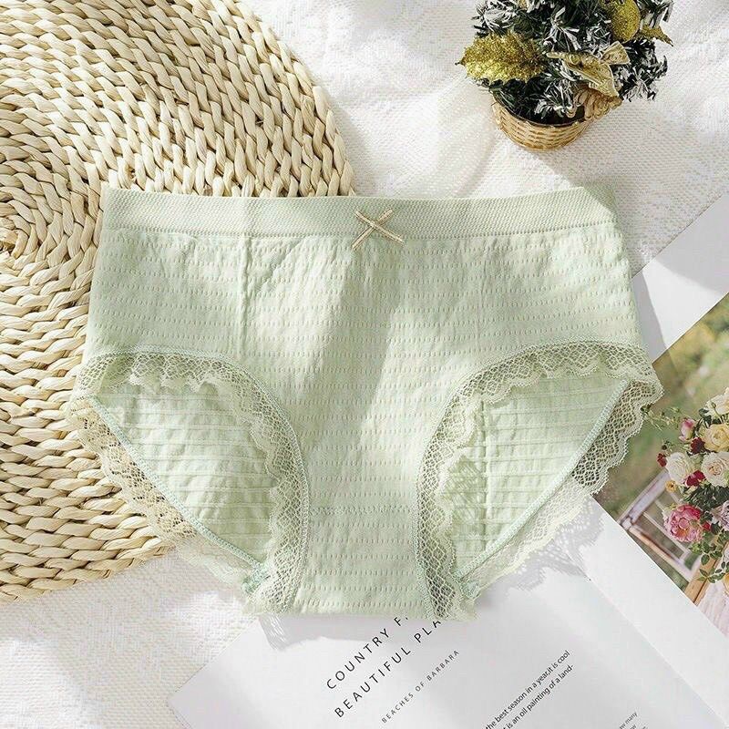 Quần lót nữ viền ren, chíp nhăn nơ hàng cotton mềm mại