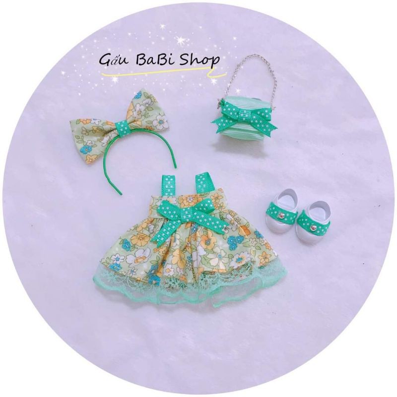 Đầm búp bê tặng cài tóc cho búp bê size nendoll, doll bông 20cm, 15cm, 5inch, 1/8, 1/6 blythe, babies, xinji, animator