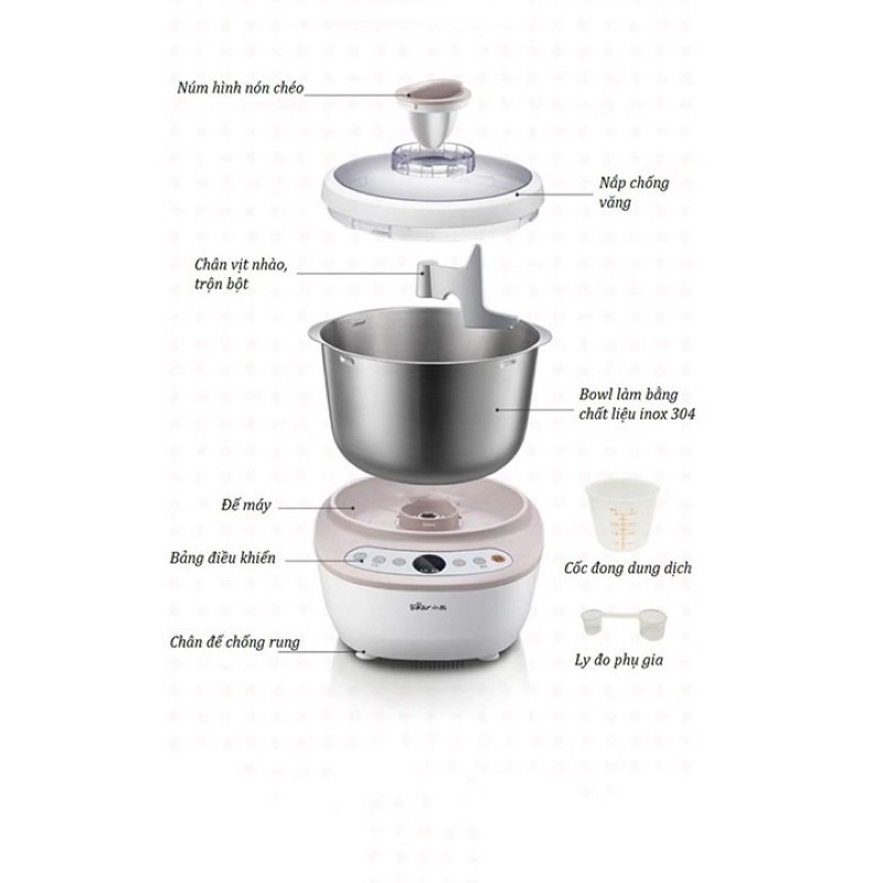 Máy nhào bột, máy nhồi bột, trộn bột đa năng tự động Bear A50B1 dung tích 5L chính hãng