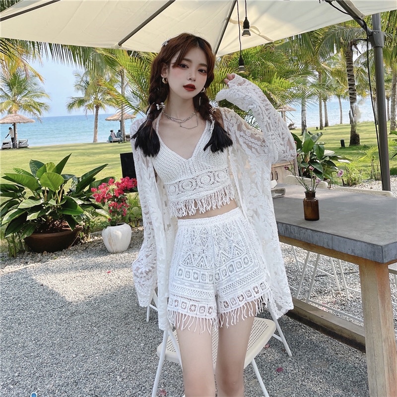 45-Set ren đi biển-bikini 3 mảnh len móc sang chảnh cho nữ mã mới 2022