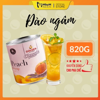 Đào ngâm GOLDEN 820g; Miếng đào ngâm dùng pha chế Trà đào, yogurt đào, trà sữa đào nhập khẩu Bồ Đào Nha