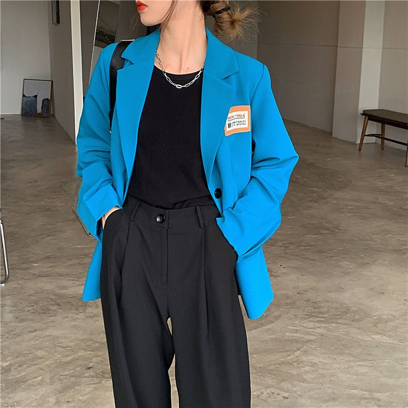 Áo khoác vest UIOWOO dáng rộng màu xanh dương thời trang xuân thu phong cách Hàn Quốc mới cho nữ