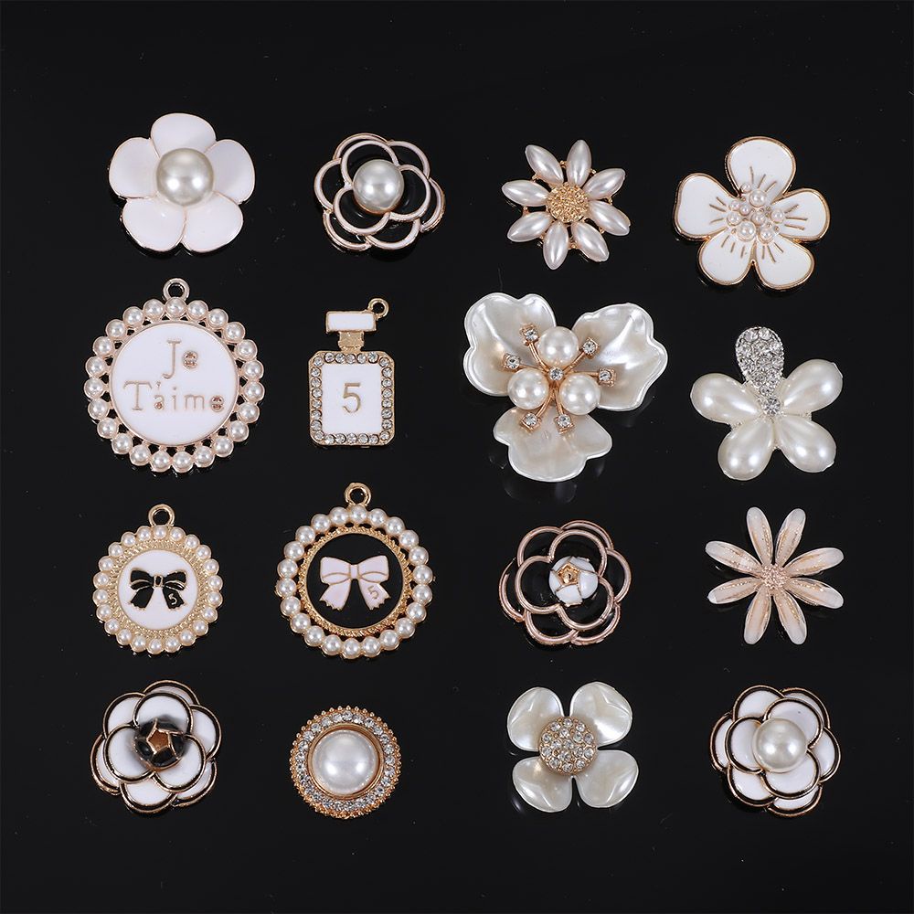 Set 5 phụ kiện hình hoa đính đá quý và ngọc trai nhiều kiểu bắt mắt dùng trang trí giày dép chuyên nghiệp