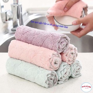 10 Khăn lau đa năng bếp, bát đĩa, cốc chén thấm nước chống dính dầu mỡ hai mặt loại to 15x26cm
