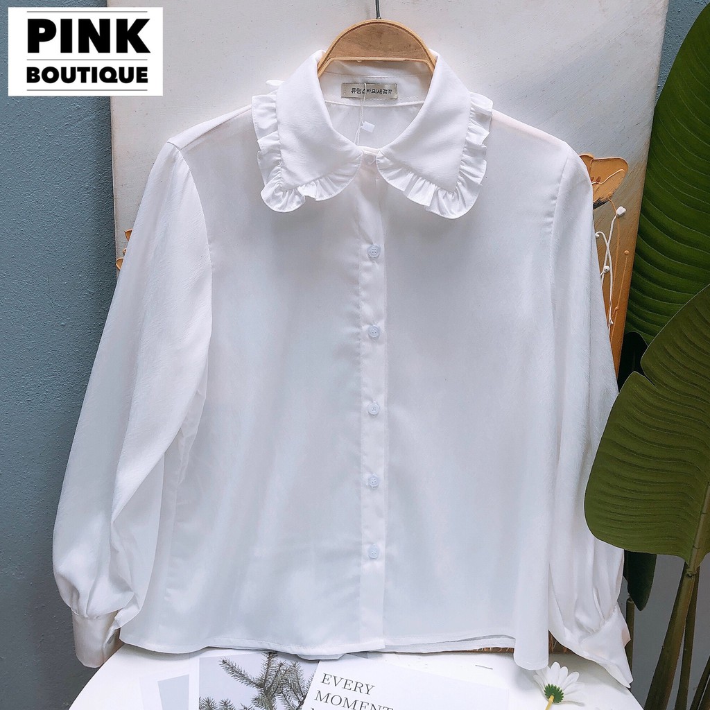 Áo Sơ Mi Trắng Nữ Lụa Vân Cổ Đức Bèo Thiết Kế PINK BOUTIQUE | BigBuy360 - bigbuy360.vn