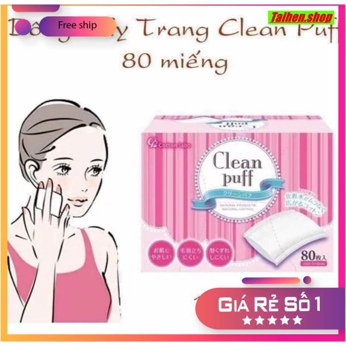 Bông tẩy trang Clean Puff Nhật Bản (hộp 80 miếng)