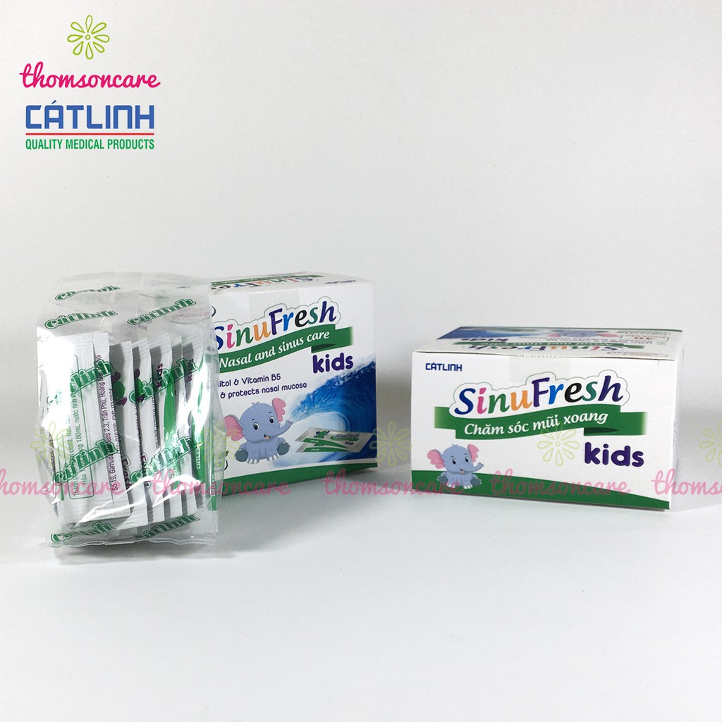 Muối rửa mũi cho bé từ 1 tuổi Sinufresh Kids, chính hãng Dược Cát Linh - mẫu mới cho trẻ - hộp 40 gói