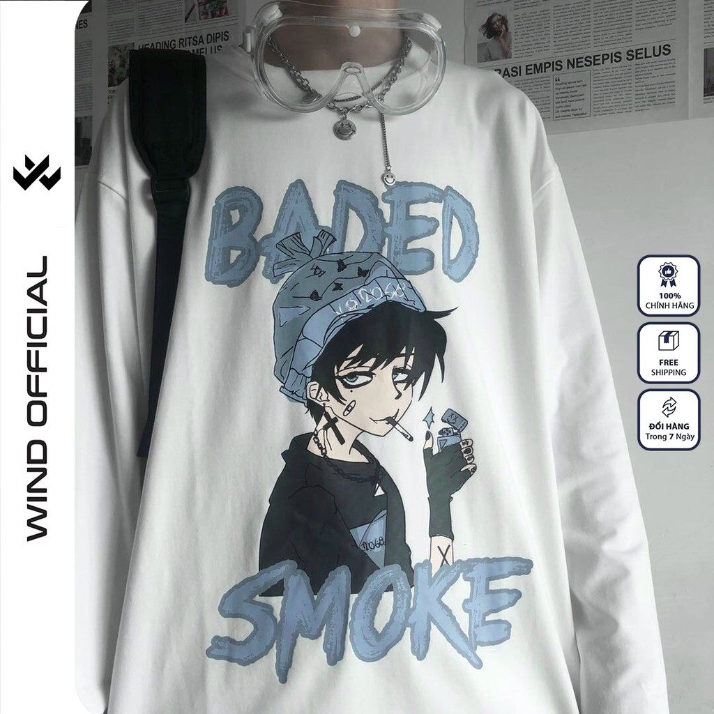 Áo sweater tay dài WIND phông unisex form rộng BADED, thời trang nam nữ oversize