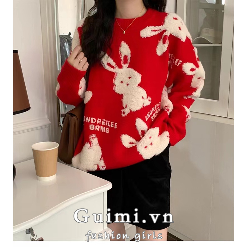 Áo Khoác Len In Hình Thỏ Năm Mới Thời Trang Thu Đông Cho Các Cặp Đôi