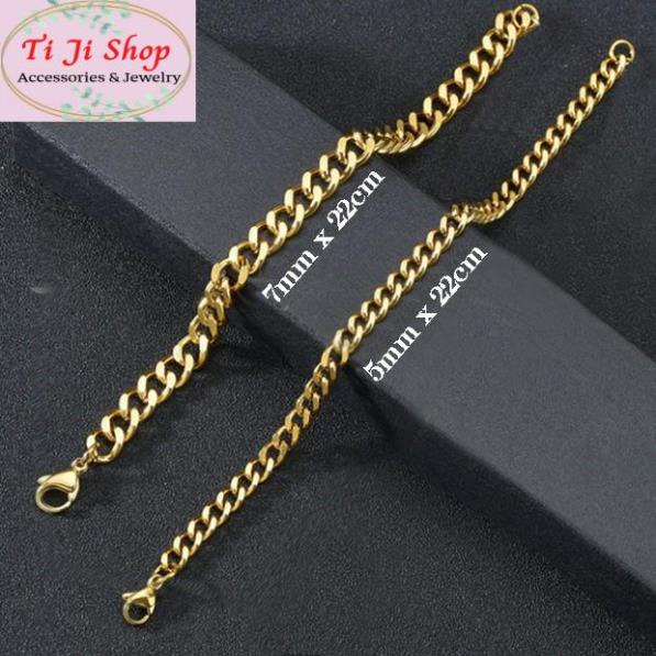 Lắc tay inox kiểu lặc đơn mạ vàng 5mm, 7mm siêu đẹp, bền màu, hợp thời trang - Phù hợp cho cả nam và nữ