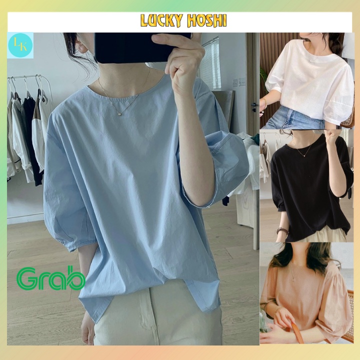 Áo nữ form rộng tay lỡ tay ngắn được xếp ly phồng trẻ trung thanh lịch vải lụa mềm mịn mát ít nhăn-KURL01