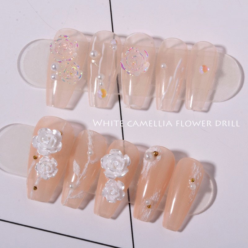 Set 50 Phụ Kiện Trang Trí Móng Tay Nghệ Thuật Hình Hoa Hồng Đính Ngọc Trai