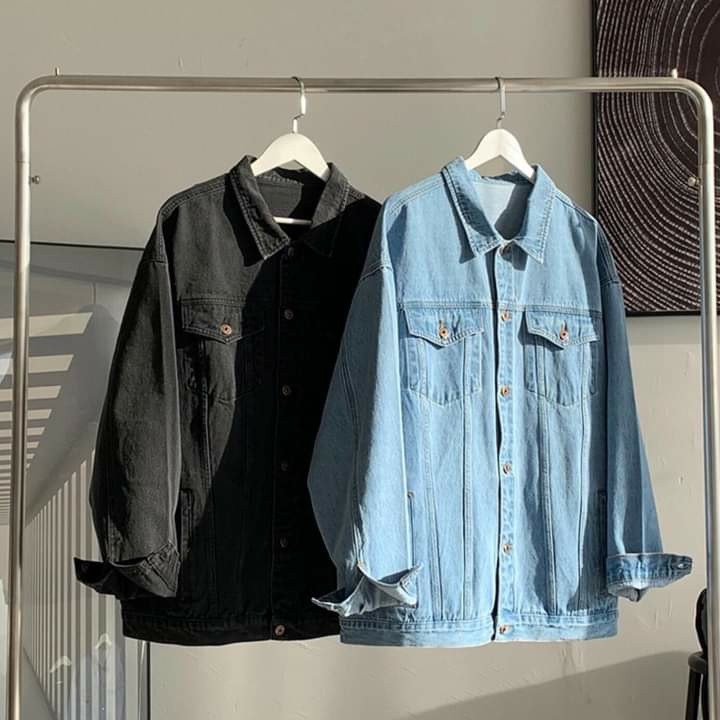 Áo khoác jean nam nữ unisex xanh - đen trơn có túi trong và túi thật hàng cao cấp size 40-85kg