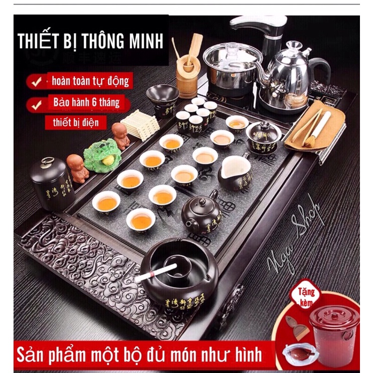 Bộ Bàn trà điện thông minh đa năng cao cấp , khung gỗ mặt đá ,Bếp đun điện cảm ứng tự động siêu tốc - 0109