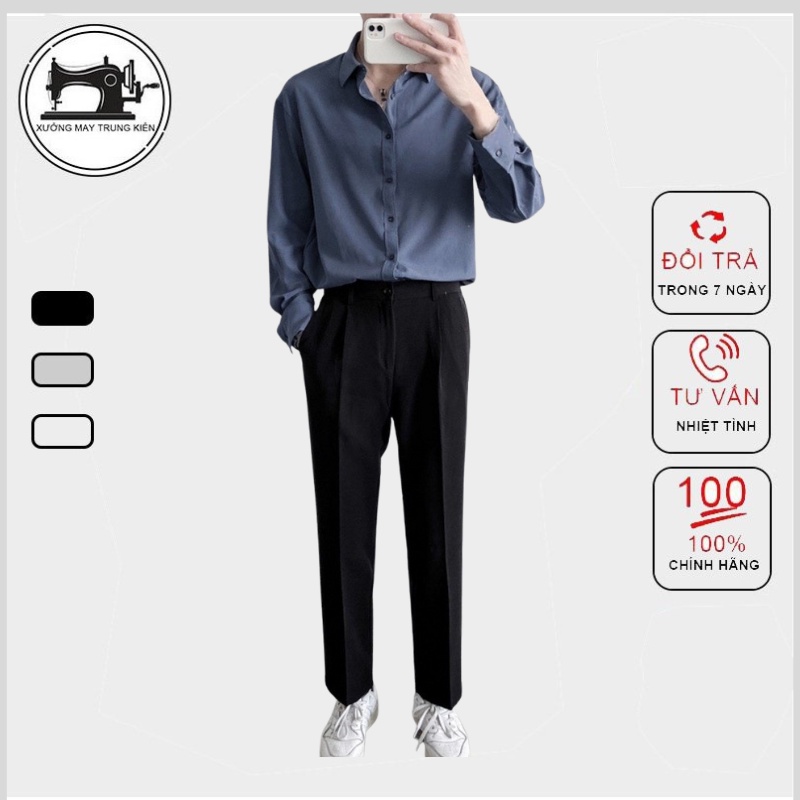 Quần Baggy Nam Ống Rộng Cạp Cúc Vải Hàn Cao Cấp, Quần Tây Âu Co Giãn Tốt Premium - QA12